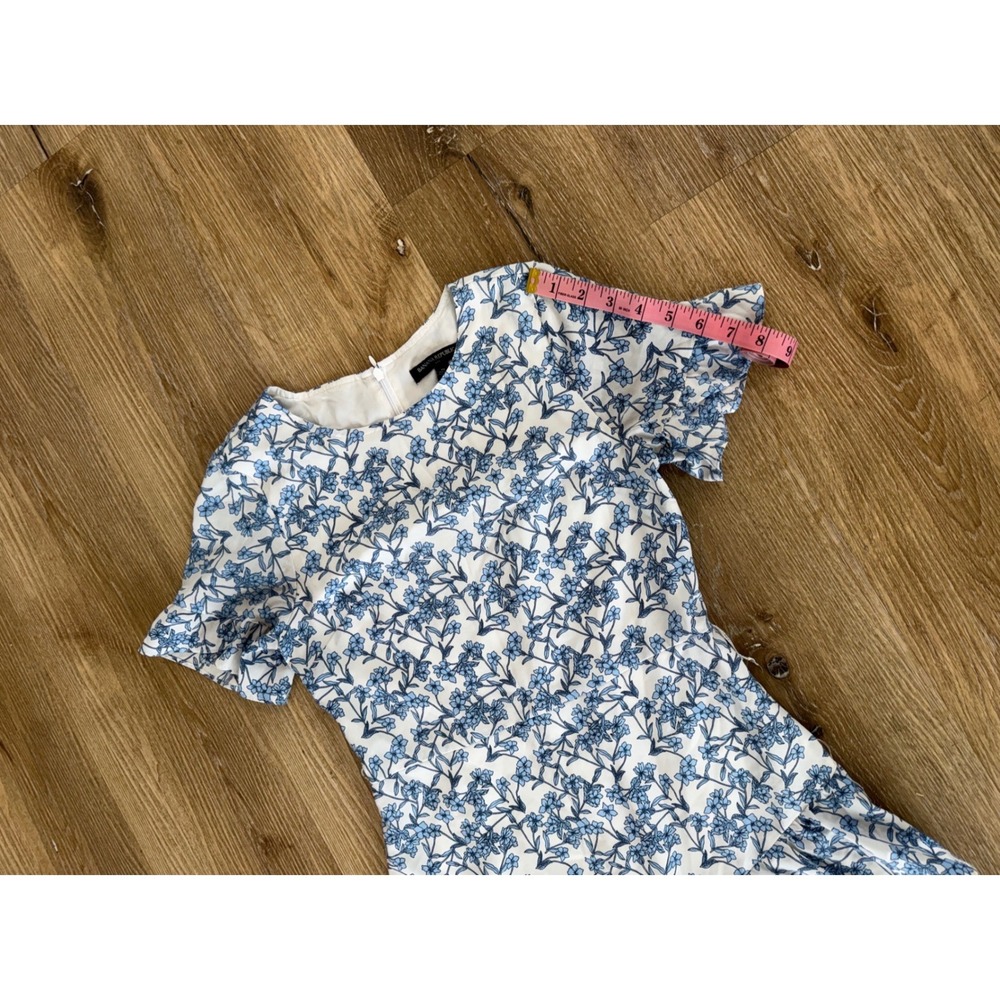 Banana Republic Floral Mini Dress Womens 0 Blue White Flutter Sleeve Ruffle Hem - Picture 4 of 9